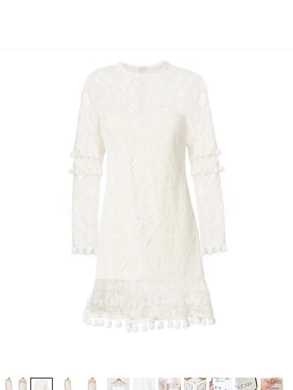 Alexis White Lace Long-Sleeve Dress with Tassel Trim